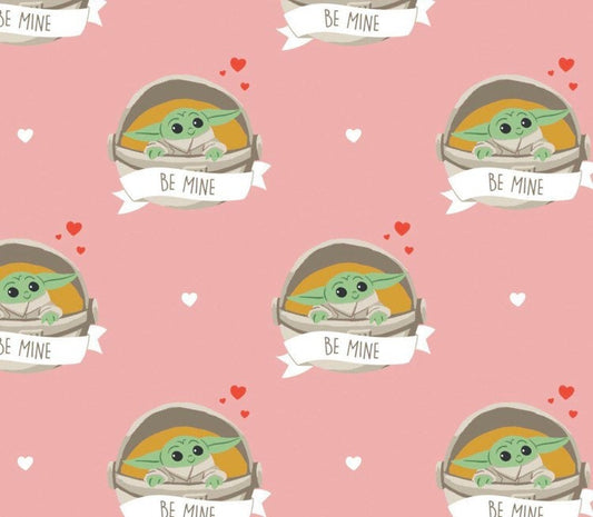 Star Wars Valentines Fabric- 100% cotton- Mandalorian Be Mine on pink Licensed fabric