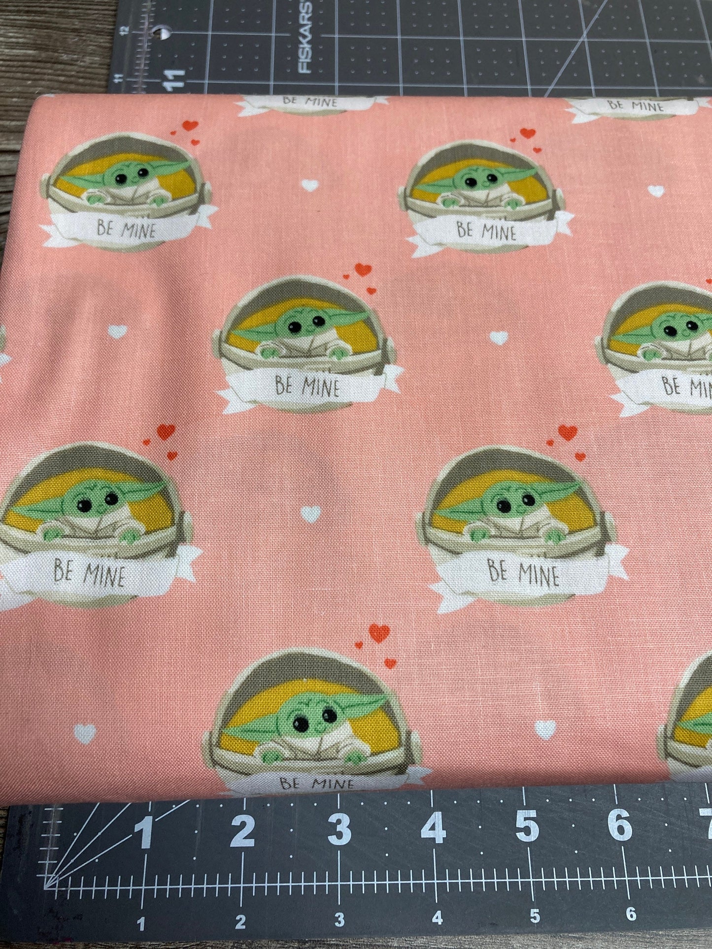 Star Wars Valentines Fabric- 100% cotton- Mandalorian Be Mine on pink Licensed fabric