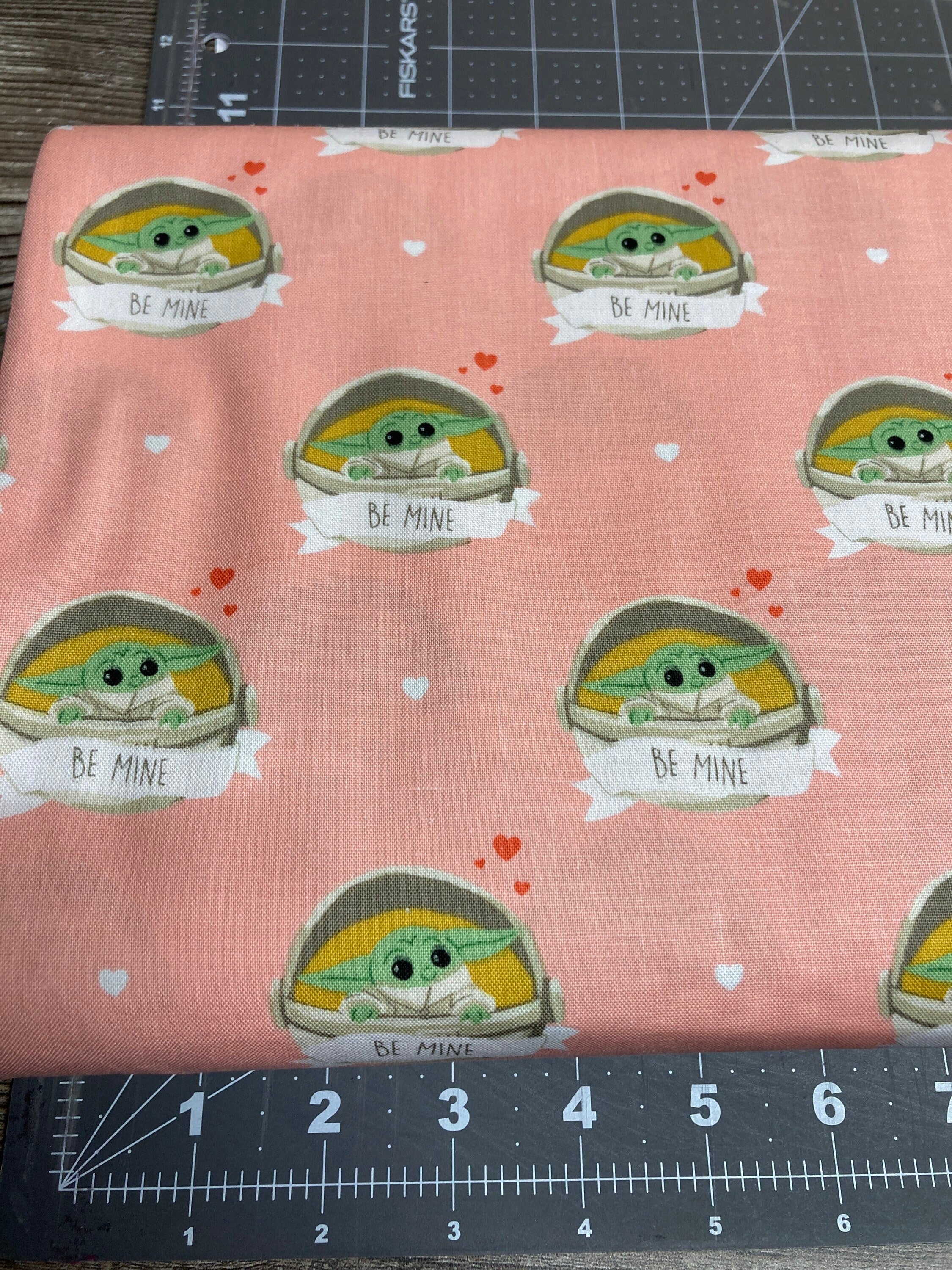 Star Wars Valentines Fabric- 100% cotton- Mandalorian Be Mine on pink Licensed fabric