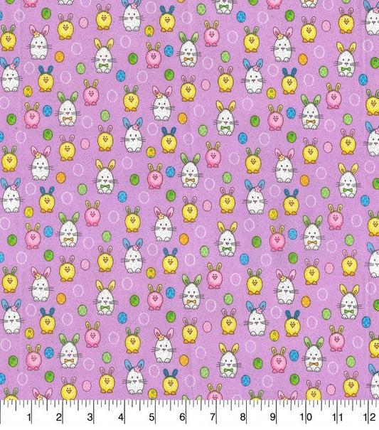 Easter Egg Animals Glitter cotton Fabric- Eggs-  100% Cotton Continuous Cuts