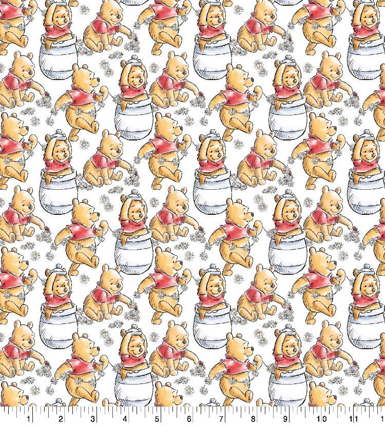 Winnie the Pooh Bear Fabric Classic Playing Cotton Fabric 100% Cotton - continuous cuts Licensed Fabric