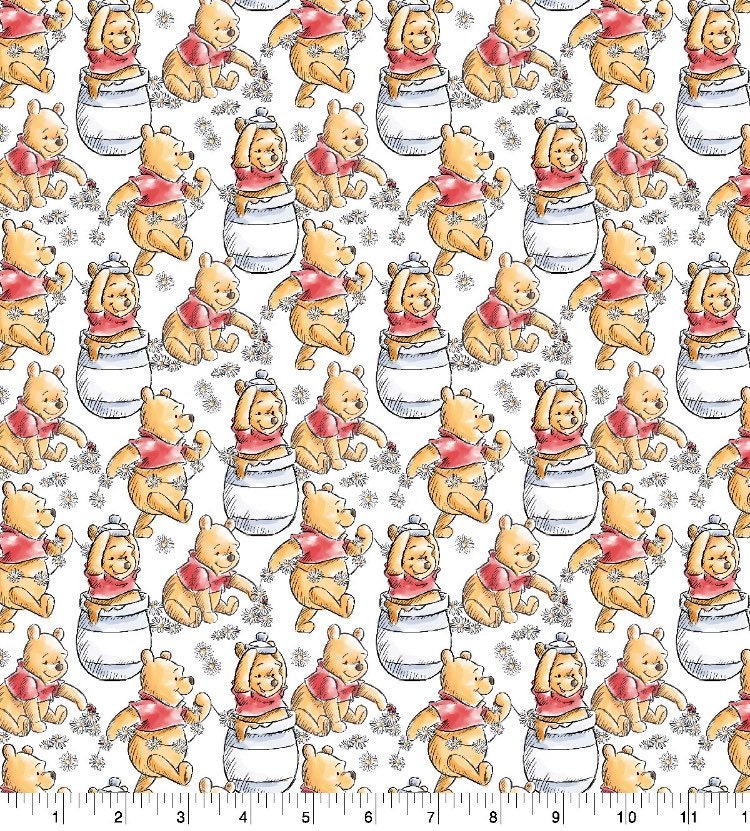 Winnie the Pooh Bear Fabric Classic Playing Cotton Fabric 100% Cotton - continuous cuts Licensed Fabric