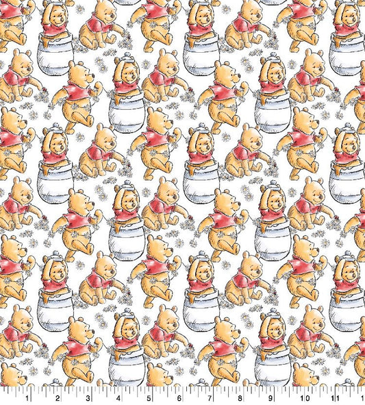 Winnie the Pooh Bear Fabric Classic Playing Cotton Fabric 100% Cotton - continuous cuts Licensed Fabric