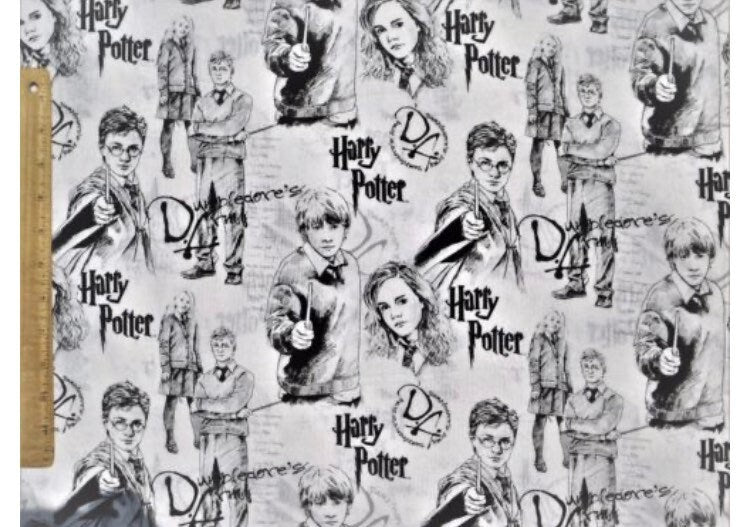 Harry Potter cotton fabric Black and White- 100% Cotton-Licensed Fabric