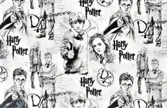 Harry Potter cotton fabric Black and White- 100% Cotton-Licensed Fabric