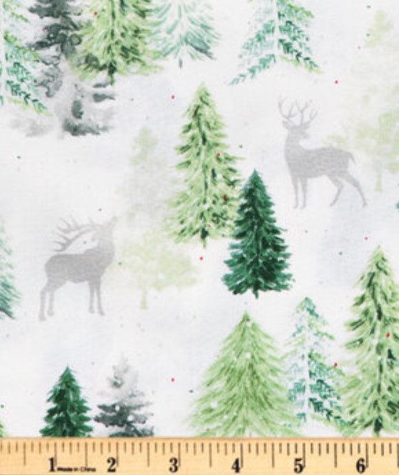 Silver Reindeer Christmas cotton fabric- metallic accent 100% Cotton -