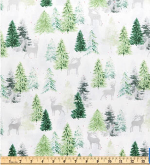 Silver Reindeer Christmas cotton fabric- metallic accent 100% Cotton -