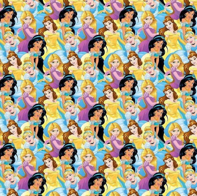 Disney Multi Princesses Packed fabric-  100% Cotton Belle, Cinderella, Jasmine Licensed Fabric