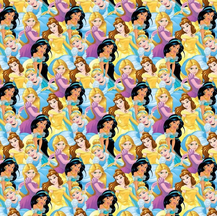 Disney Multi Princesses Packed fabric- 100% Cotton Belle, Cinderella, Jasmine Licensed Fabric