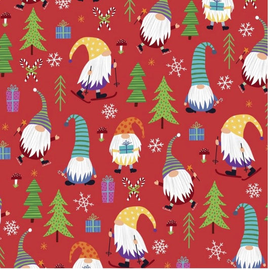 PNBCHM2-4727-R Christmas Miniatures II Designer: Pink Light Studio- Gnomes - cotton fabric - continuous cuts