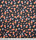Skeletons and candy corn Halloween Cotton Fabric- continuous cuts.