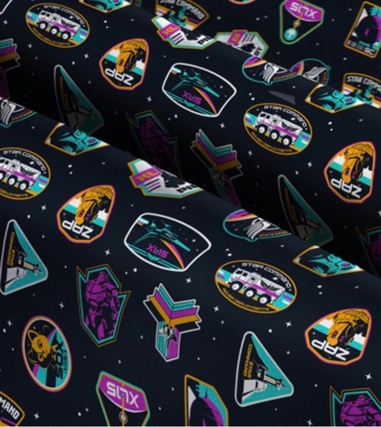Buzz Lightyear Badges Cotton fabric - 100% Cotton - Licensed Fabric