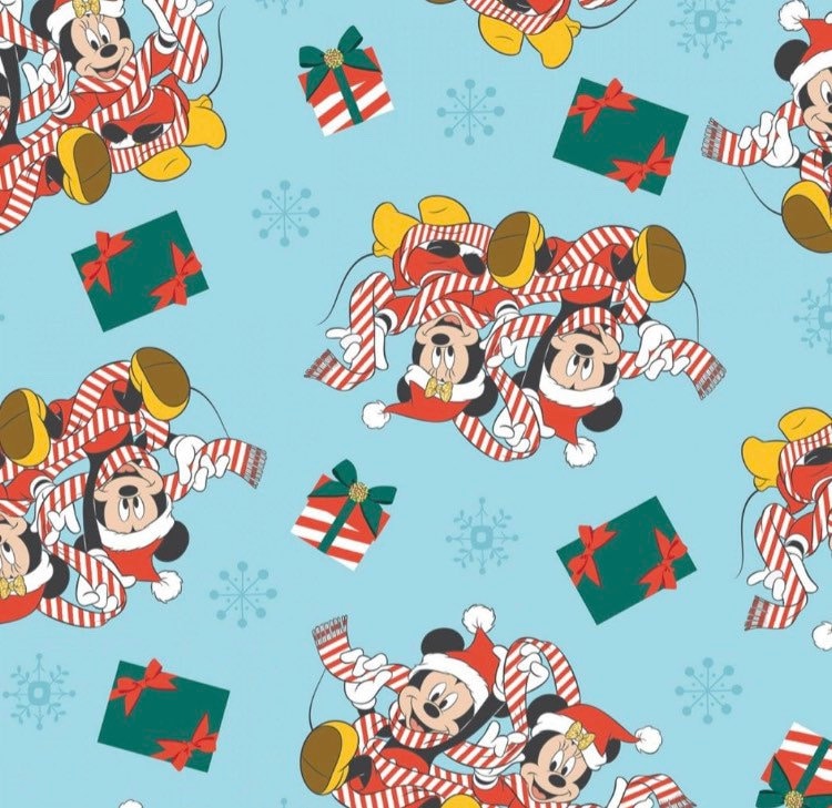 Mickey and Friends Christmas Presents cotton fabric- 100% Cotton - continuous cuts Licensed Fabric