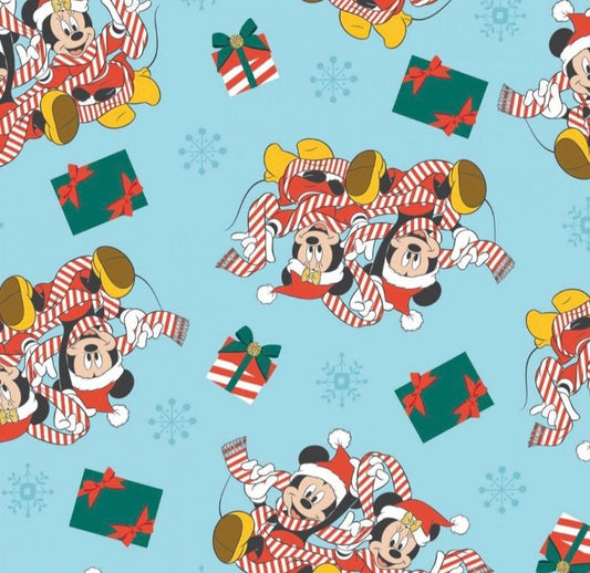 Mickey and Friends Christmas Presents cotton fabric- 100% Cotton - continuous cuts Licensed Fabric