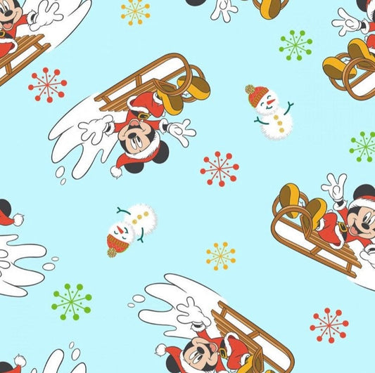 Mickey and Friends Christmas Sleds cotton fabric 100% Cotton - continuous cuts Licensed Fabric