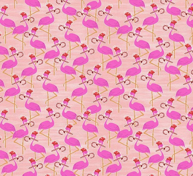 Christmas flamingos candy canes cotton fabric  100% Cotton - Paintbrush Studios 12021436