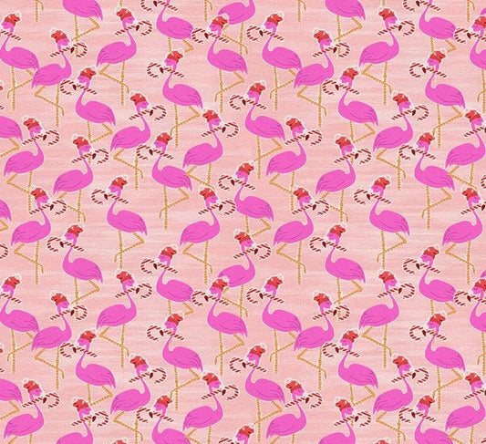 Christmas flamingos candy canes cotton fabric  100% Cotton - Paintbrush Studios 12021436