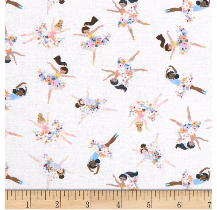 Mini Ballerinas on white Cotton Fabric - Dear Stella