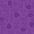 Halloween Shop Signs on Purple - Kimberbell - Maywood Studios - Cotton Halloween Fabric MAS9924-V-CT1132192