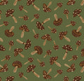 Mushrooms on green cotton fabric 100% Cotton - Fabric - cut to size