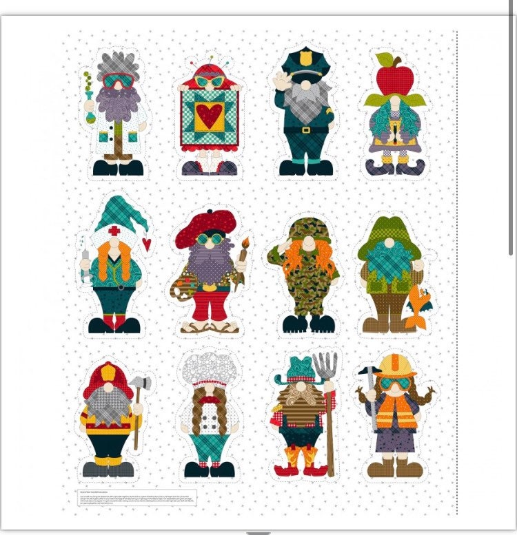 Gnome Town Hero’s Fabric Panel- 36”x44”- makes 12 dolls
