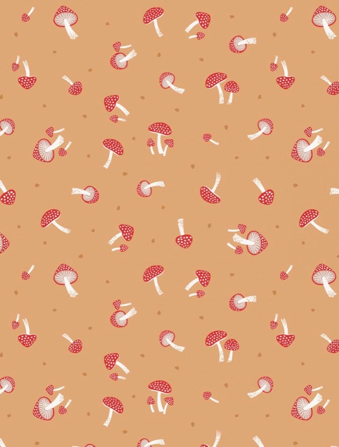 Mushrooms on light rust cotton fabric- 100% Cotton - Fabric - cut to size