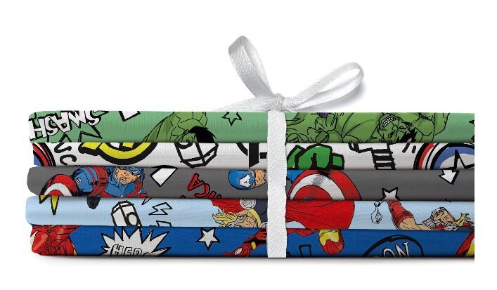 Marvel Fat Quarter Bundle (18”x21”) bundle - x5 prints- Iron Man - Hulk - Captain America - Thor -  Stax  Licensed Fabric