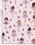 Pretty glitter Accent Ballerinas on pink Cotton Fabric- Timeless Treasures - Dancers Ballerina