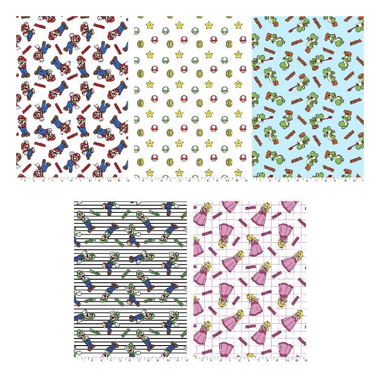 Super Mario Fat Quarter Bundle (18”x21”) bundle - x5 prints- Stax
