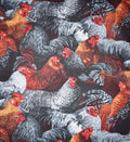 End of bolt Mixed Roosters Novelty cotton Fabric - 100% Cotton