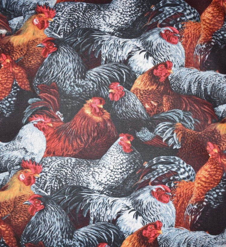 End of bolt Mixed Roosters Novelty cotton Fabric - 100% Cotton