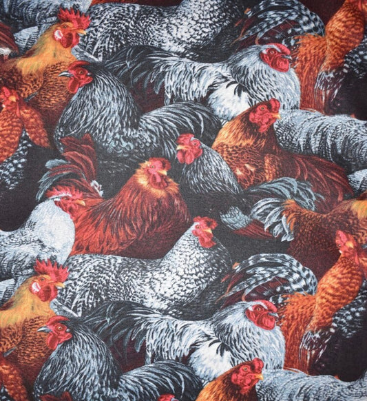 End of bolt Mixed Roosters Novelty cotton Fabric - 100% Cotton