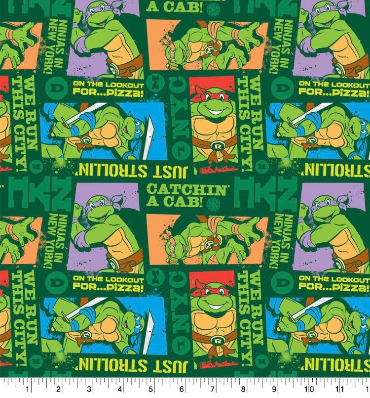 TMNT Run This City Cotton fabric- 100% Cotton - continuous cuts- Teenage Mutant Ninja Turtles  Licensed Fabric