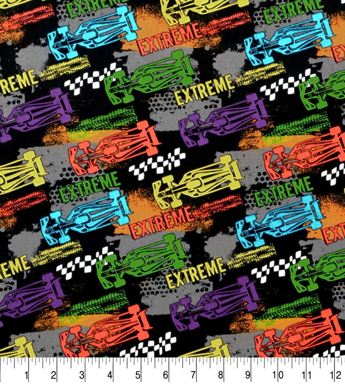 Race Toy Cars on Black Novelty Print Cotton fabric - 100% cotton- material-
