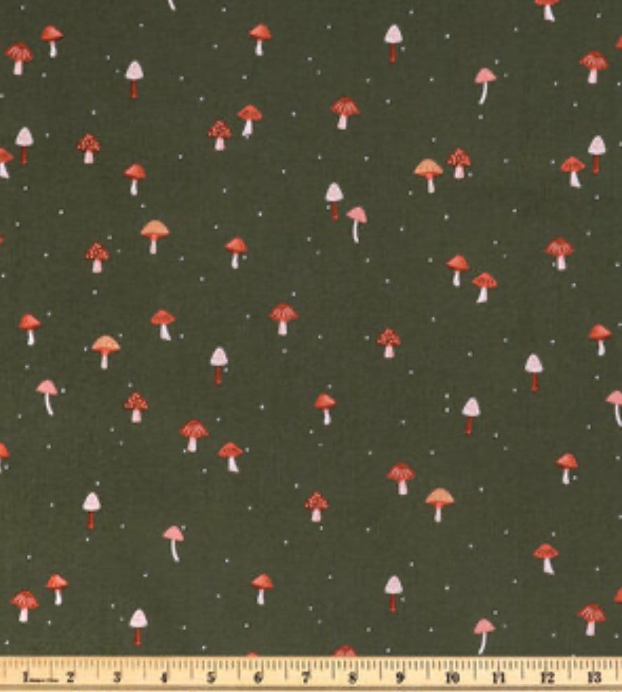 Green Darling Mushrooms cotton fabric- 100% Cotton - Fabric - cut to size