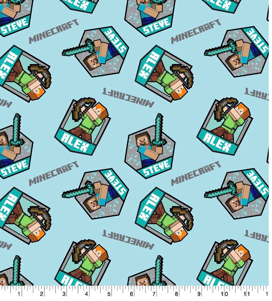 Minecraft Steve and Alex Badges Fat Quarters - 100% Cotton - Licensed Fabric