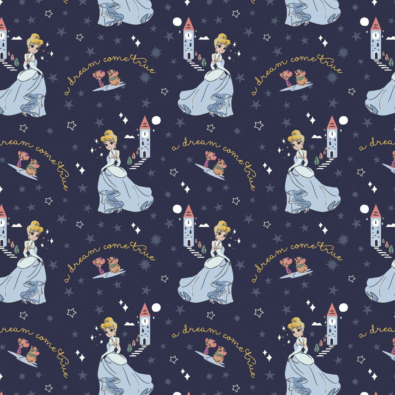 Cinderella Heart of a Princess cotton fabric  - 100% Cotton - by the 1/2 yard- continuous cuts-