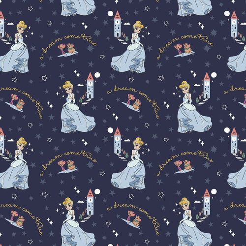 Cinderella Heart of a Princess cotton fabric - 100% Cotton - by the 1/2 yard- continuous cuts- Licensed Fabric