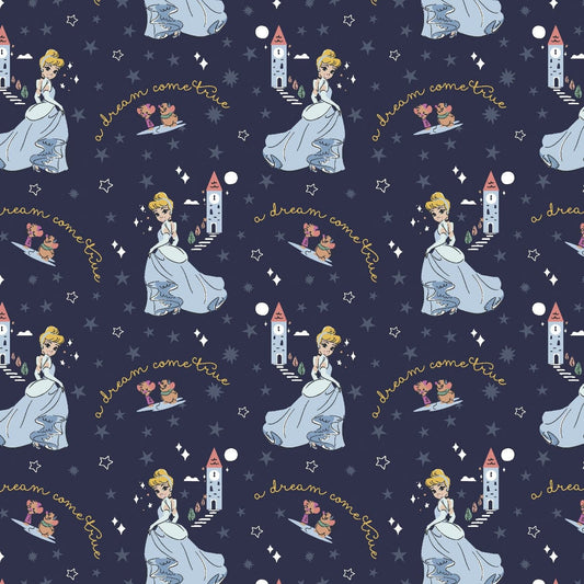 Cinderella Heart of a Princess cotton fabric  - 100% Cotton - by the 1/2 yard- continuous cuts-