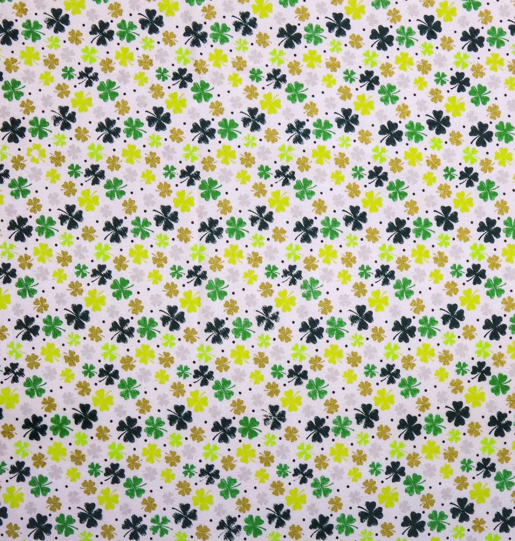 St. Patrick’s Day Shamrocks Clover Metallic Cotton fabric- 100% Cotton - continuous cuts