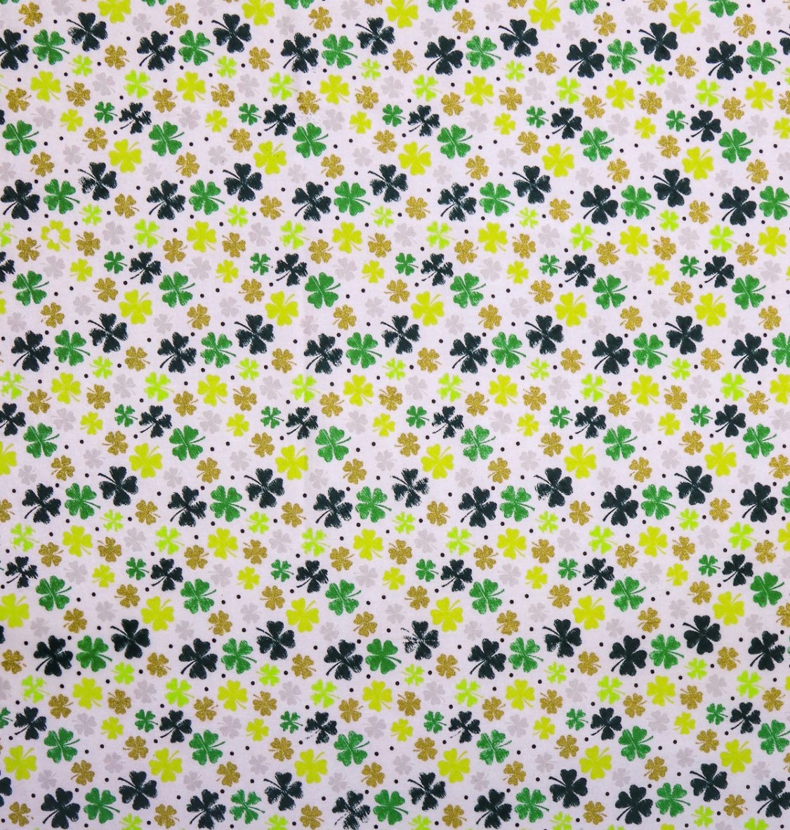 St. Patrick’s Day Shamrocks Clover Metallic Cotton fabric- 100% Cotton - continuous cuts