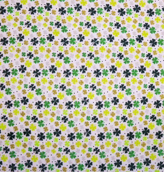 St. Patrick’s Day Shamrocks Clover Metallic Cotton fabric- 100% Cotton - continuous cuts