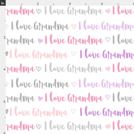 I Love Grandma Words Pink Purple &  Gray on White Continuous cuts.
