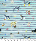 Dogs in Boots on Striped Fabric -continuous cuts- 100% Cotton - Dogs on Stripes Teal Novelty Fabric