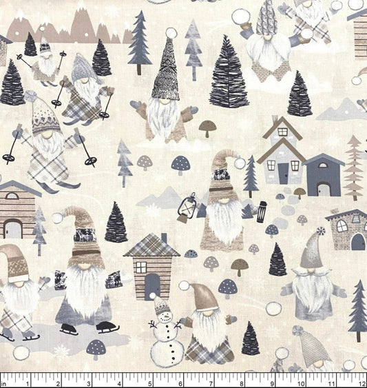 Snow Gnomes Allover cotton Fabric- 100% Cotton - Continuous Cuts