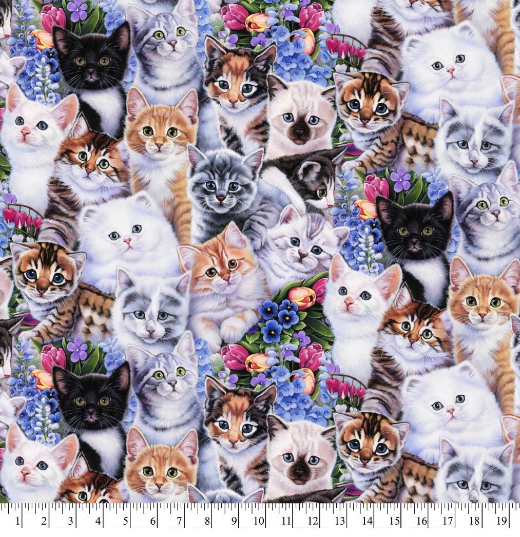 Stacked Cats Cotton Fabric- 100% Cotton- fat quarters
