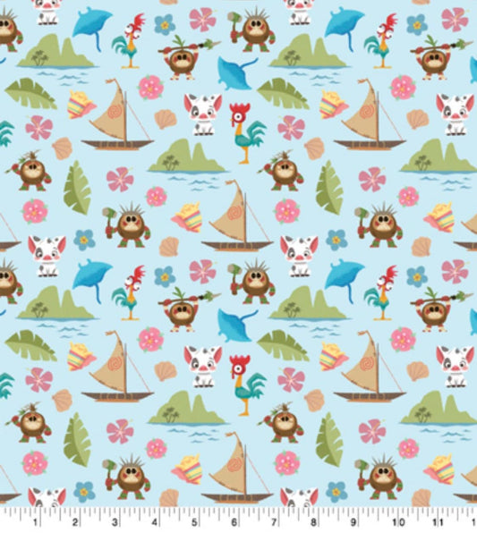 Disney Moana and Friends cotton fabric  - 100% Cotton  continuous cuts- Licensed Fabric