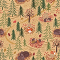 Woodland Winter Nap animals fabric-100% Cotton - Continuous cuts- Racoon - Fox - Bear- Lewis and Irene