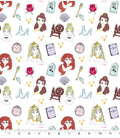 Disney Princess metallic Icon Toss fabric- 100% Cotton Belle, Cinderella, Ariel