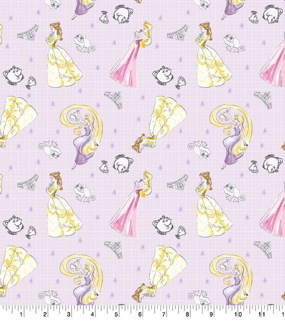 Disney Princess Secondary Toss fabric-  100% Cotton Belle, Cinderella, Rapunzel Licensed Fabric